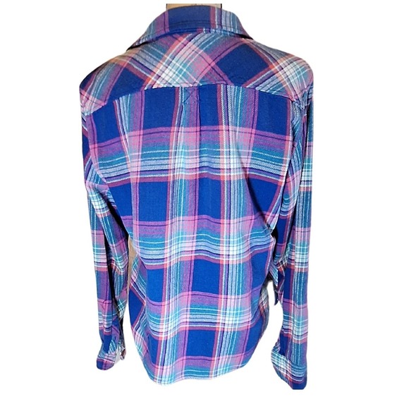 American Eagle Favorite Fit Y2K Womens Flannel XL Blue Pink Plaid Soft Grunge - Picture 3 of 6